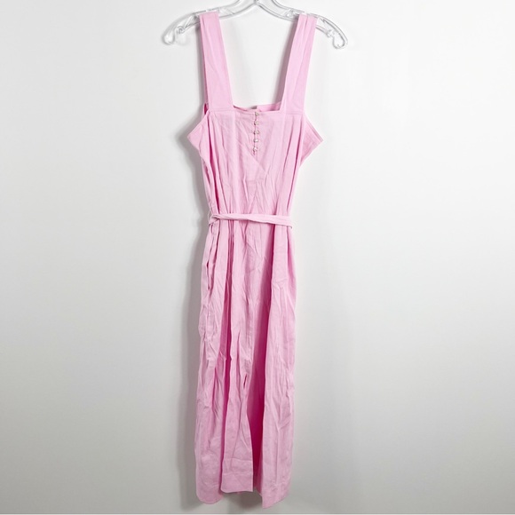 Vince Belted Square Neck Linen Blend Midi Dress Size Medium NWT Barbie Pink - Picture 6 of 9